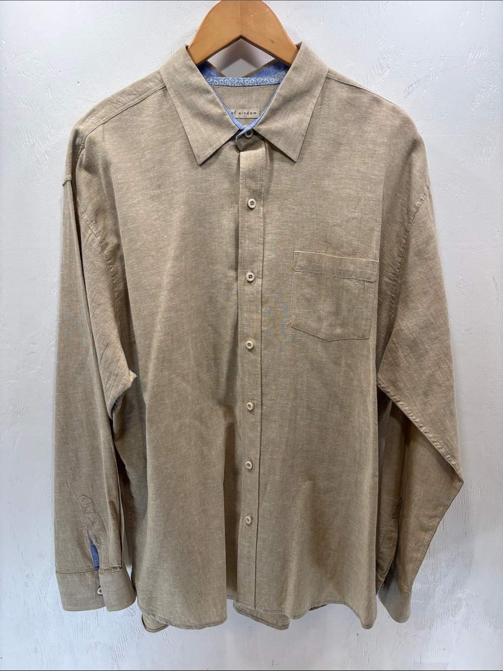 Age of Wisdom Men’s Sand Tan Linen Cotton Blend Long Sleeve Button Up Shirt XXL